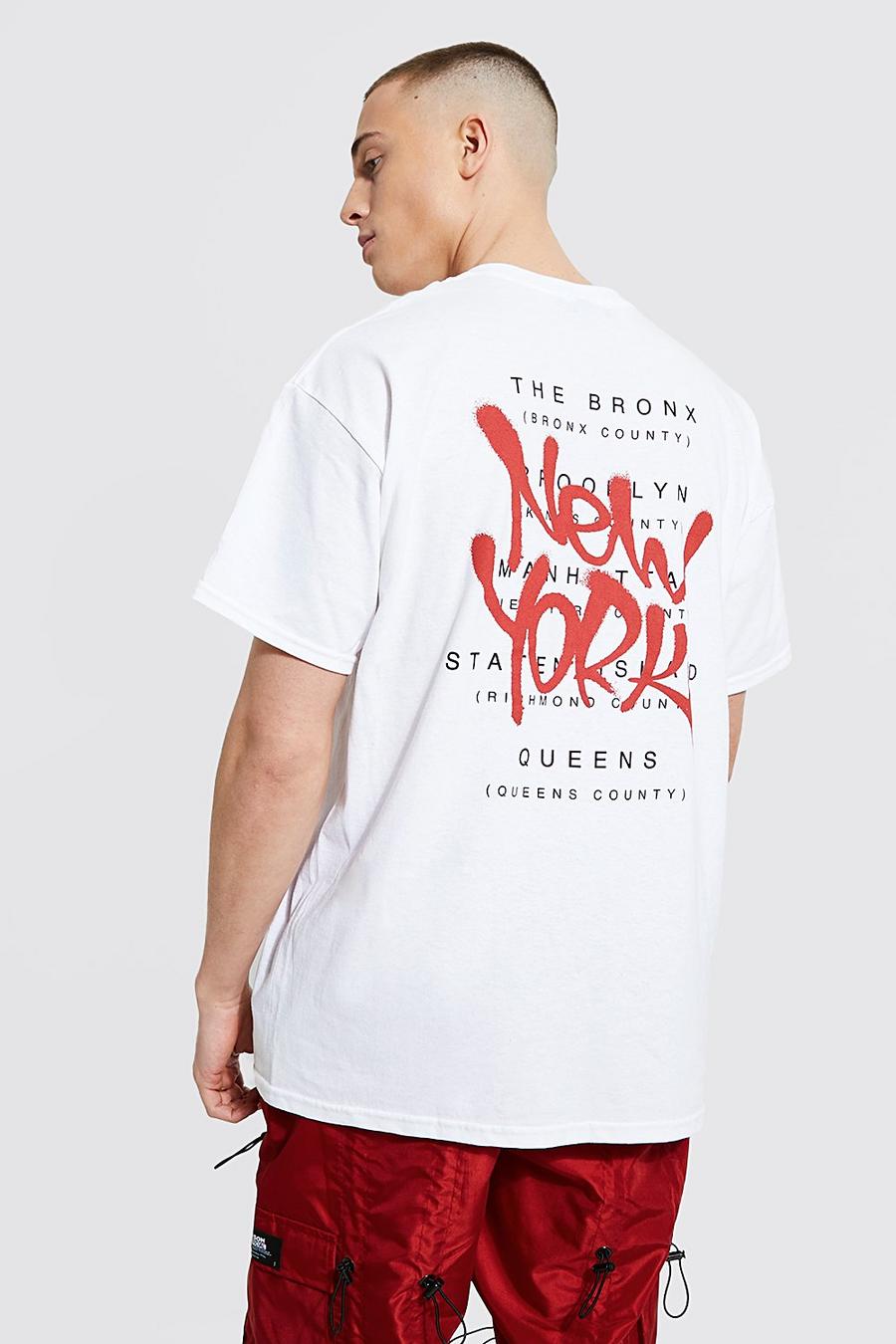 Camiseta oversize con estampado de grafiti NY en la espalda, White bianco