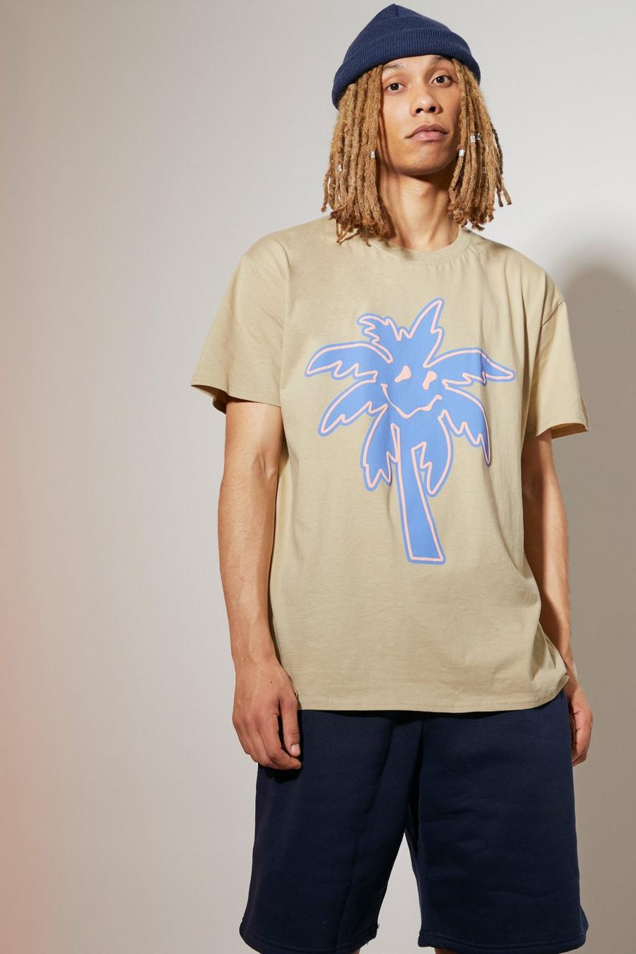 Ecru Oversized Palm Tree Graphic Print T-shirt image number 1