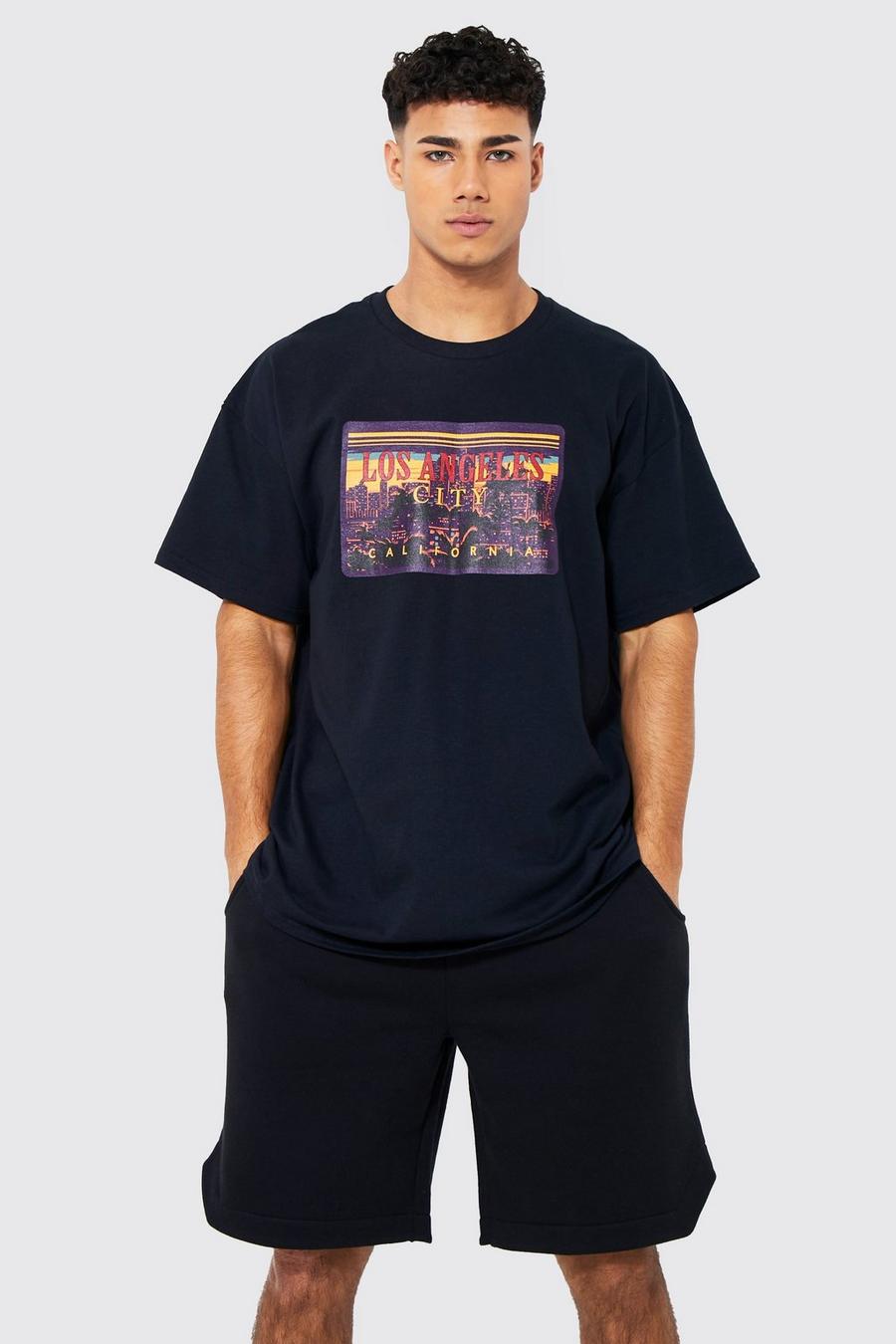 Oversize T-Shirt mit LA-Print, Black image number 1