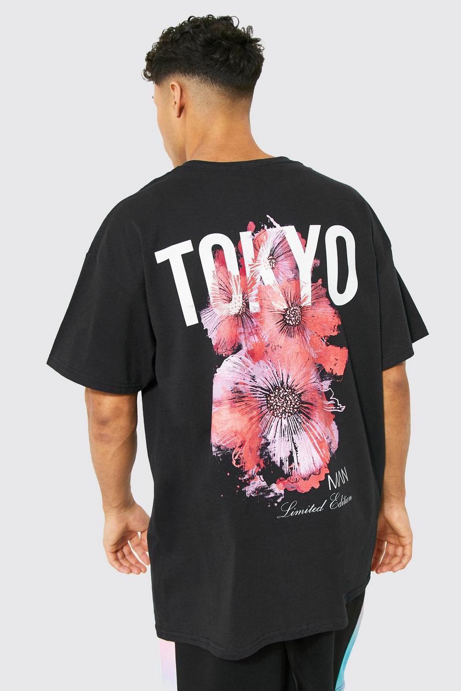 Camiseta oversize con estampado en la espalda de Tokyo, Black image number 1