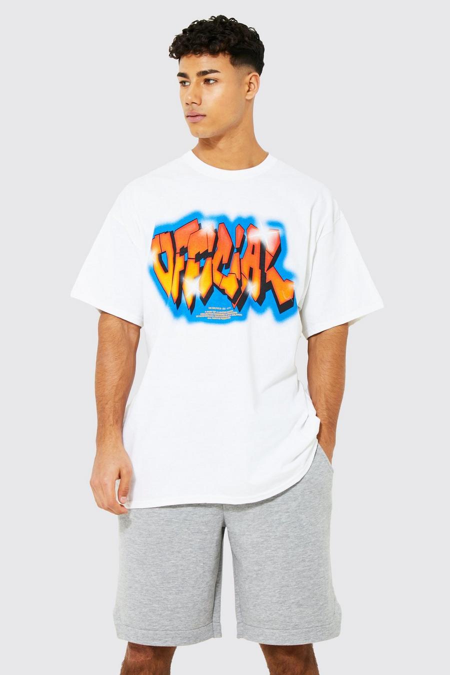 Oversize Official T-Shirt mit Grafitti-Print, White