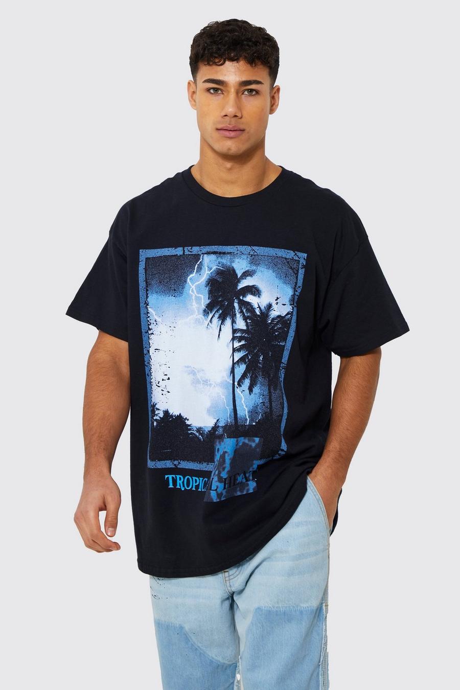 Black Oversized Palmboom T-Shirt Met Print image number 1