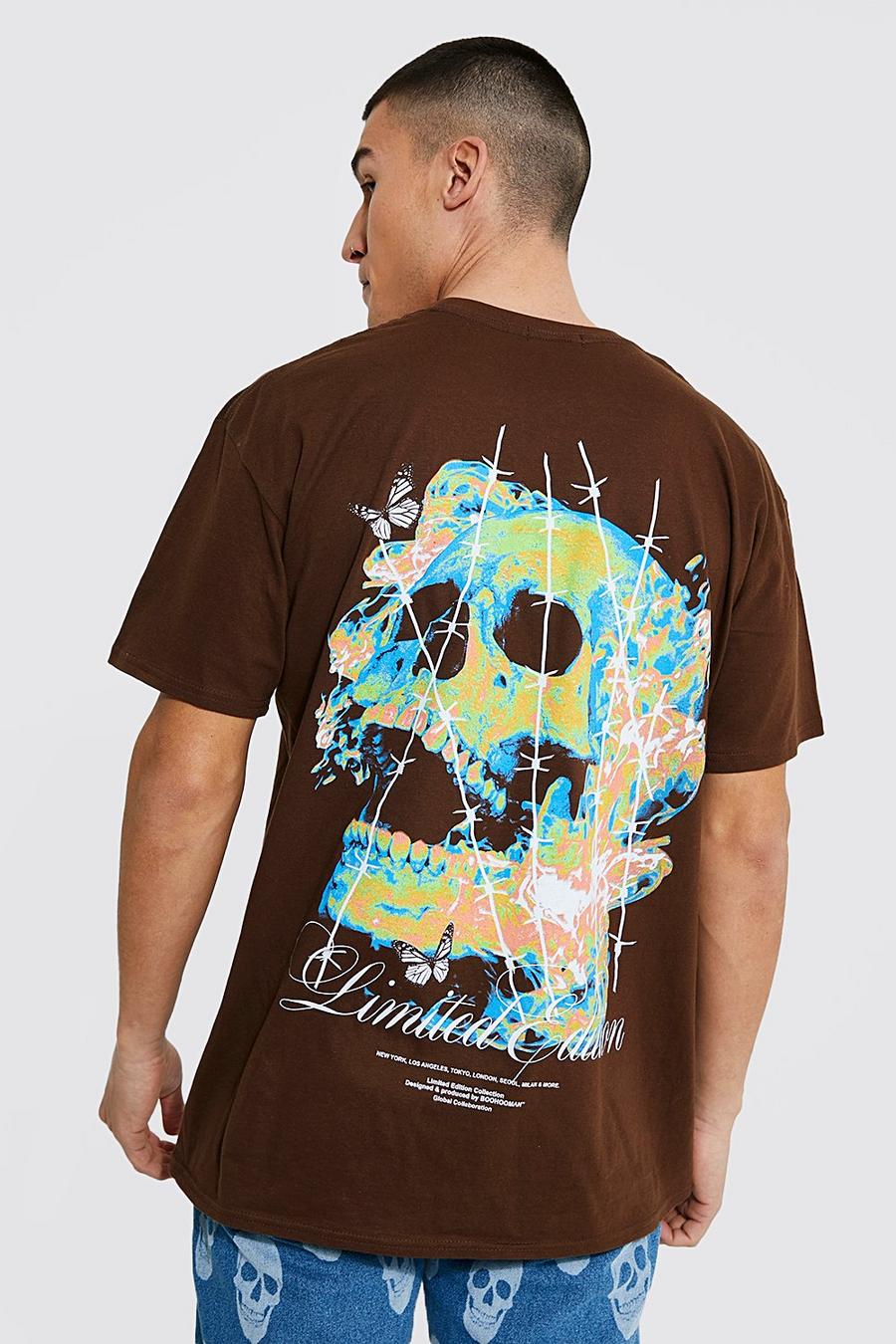 Chocolate Oversized  Skull Back Print T-shirt image number 1