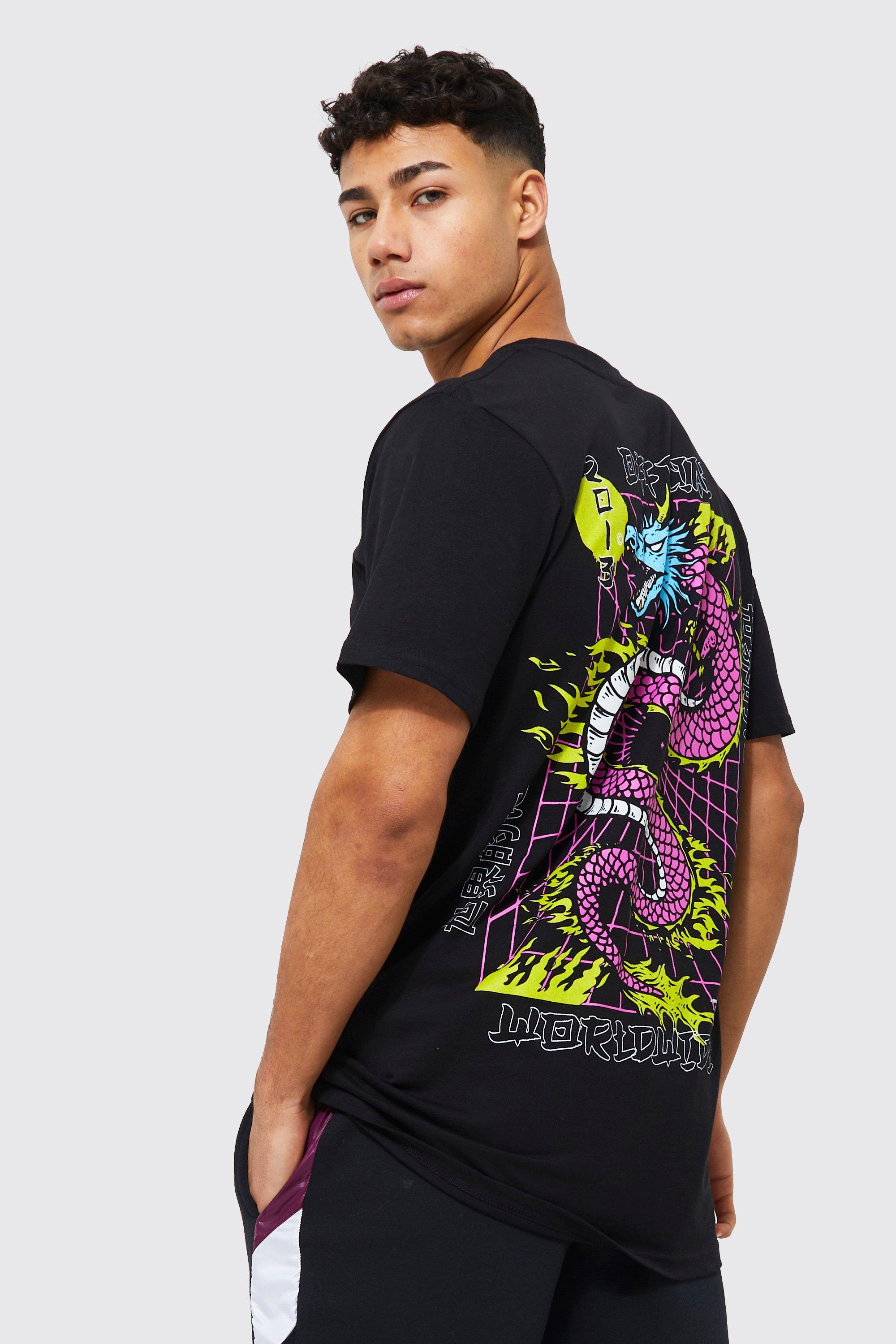 Dragon Back Print Longline T shirt boohoo