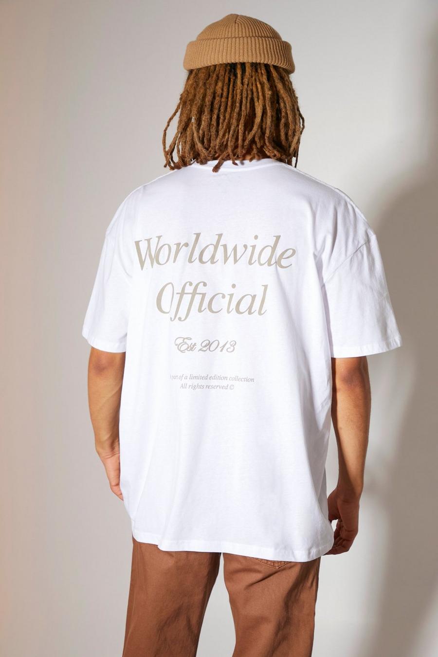 White Oversized Worldwide Puff Back Printed T-shirt image number 1