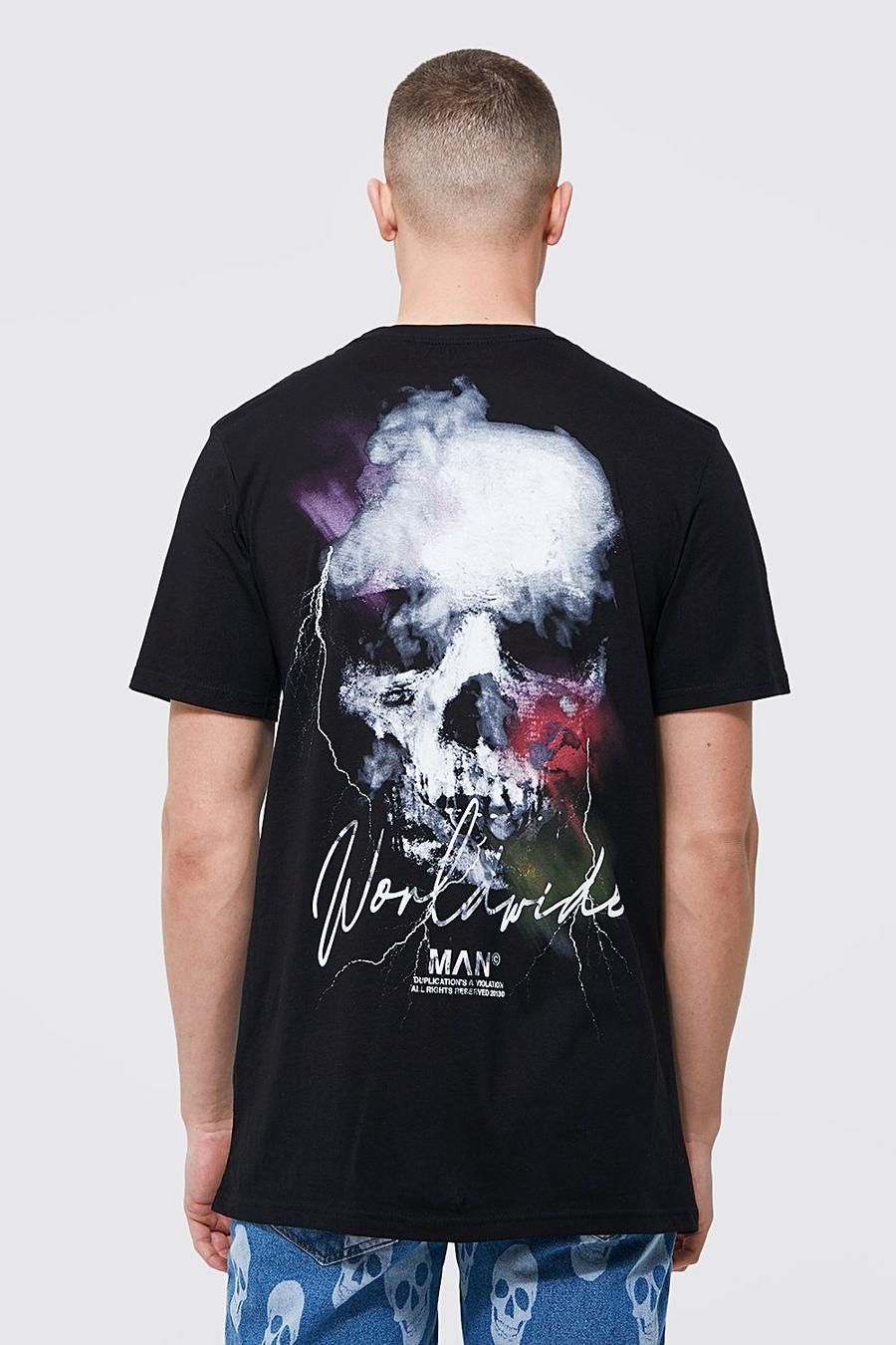 Black svart Skull Back Print Longline T-shirt