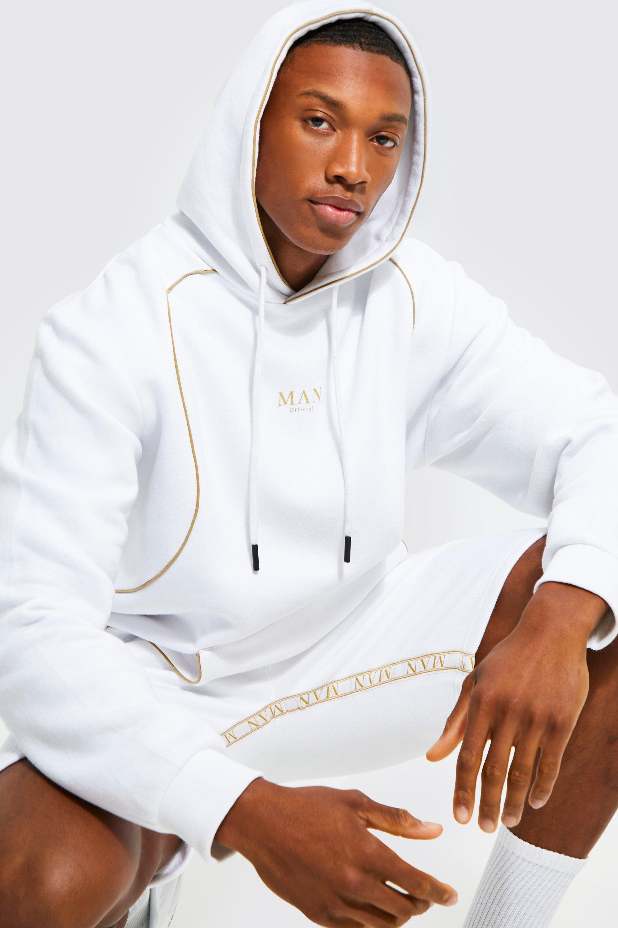 Man Gold Hoodie with Piping Detail Boohoo UK