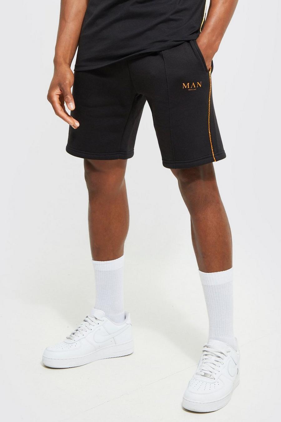 Mittellange Slim-Fit Man Shorts mit Paspeln, Black noir