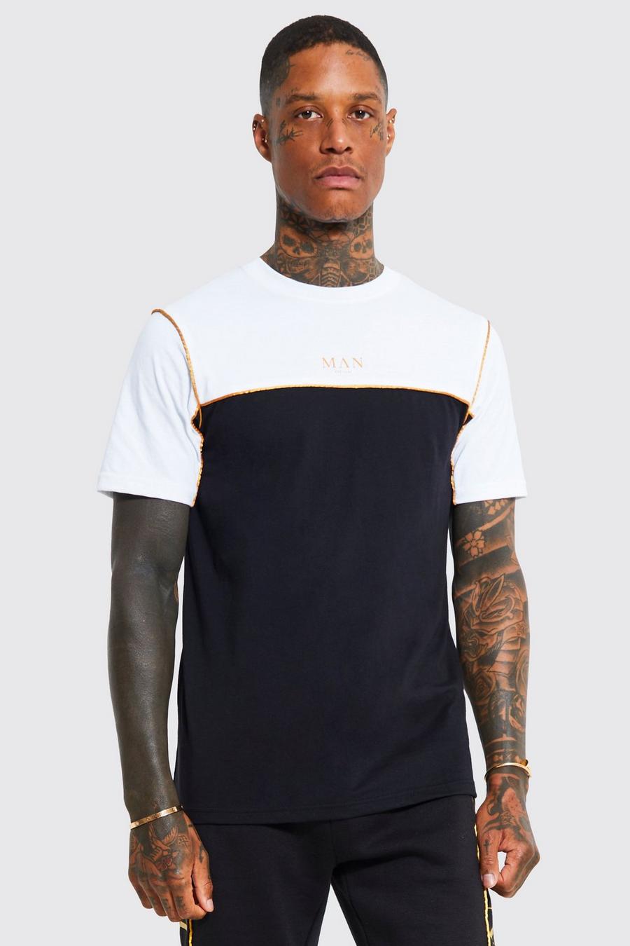 Muscle-Fit Man Colorblock T-Shirt, Black