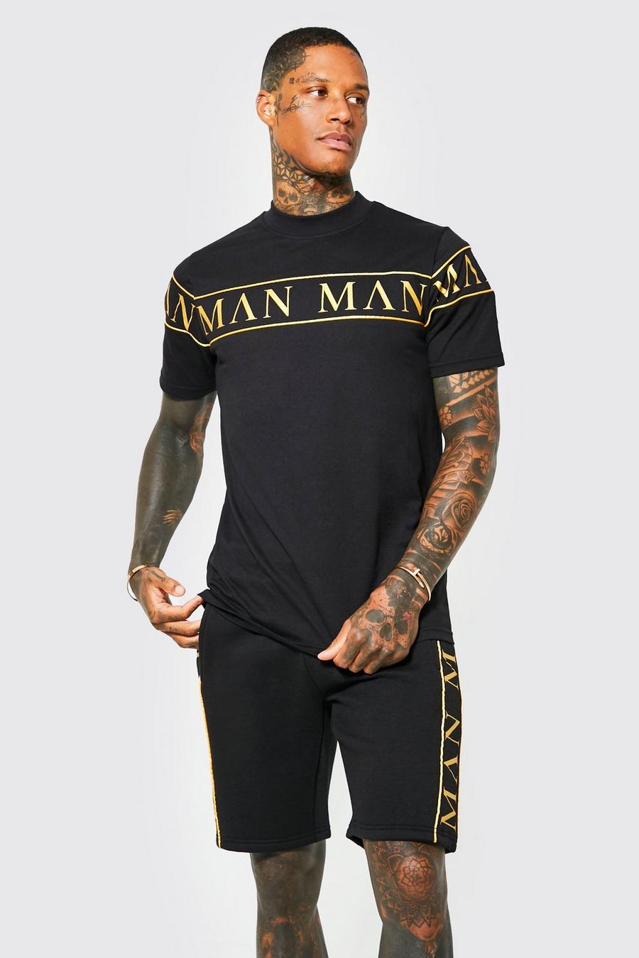 Black svart MAN T-shirt i slim fit med kantband