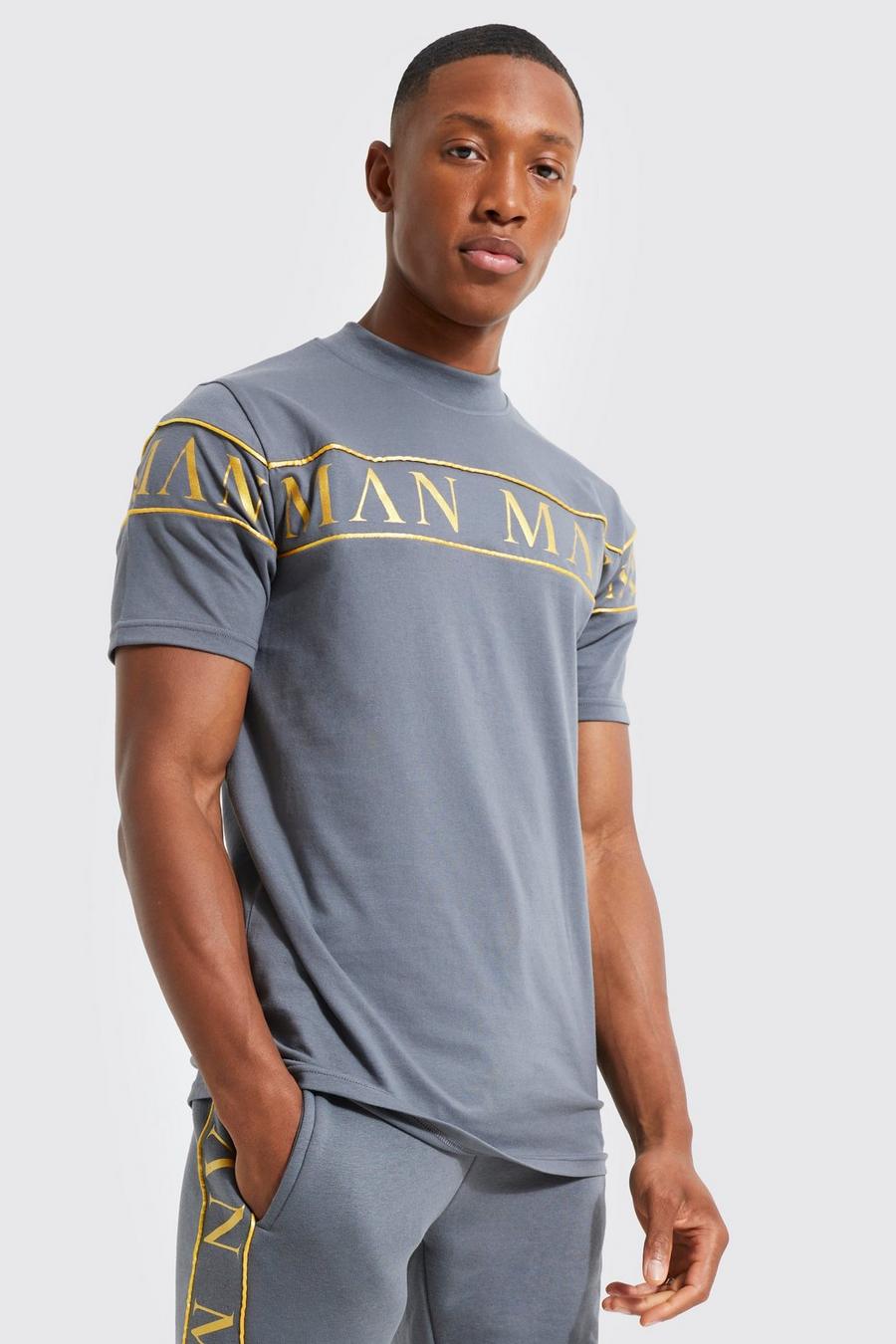 Camiseta MAN ajustada con ribete, Charcoal image number 1