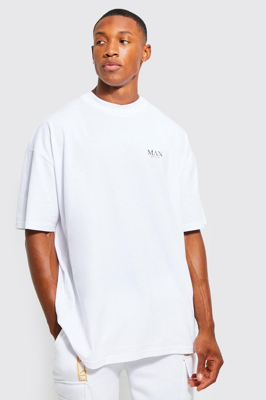 White Oversized Man Extended Neck Tape T-shirt