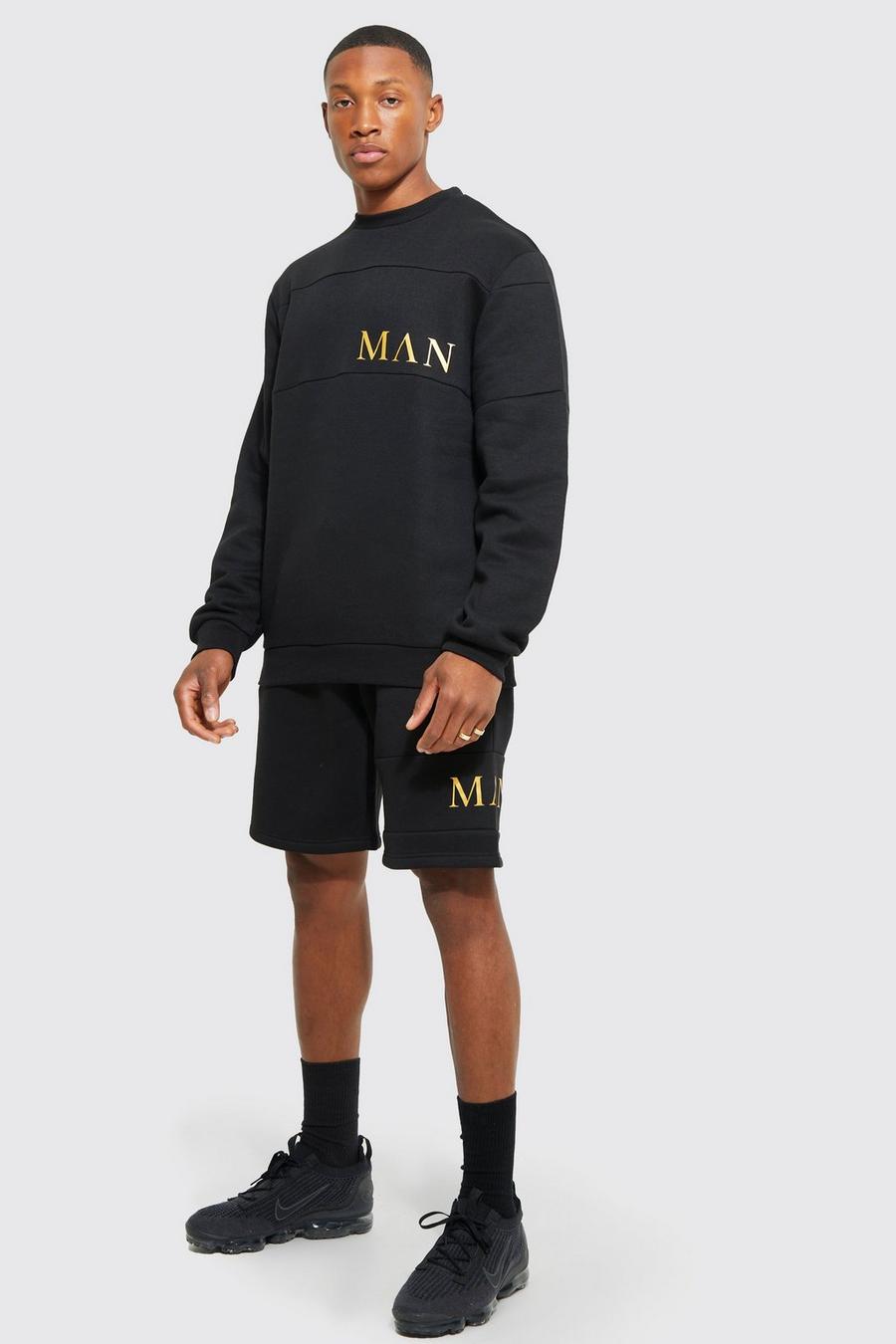 Black Man Panelled Sweater Short Tracksuit image number 1