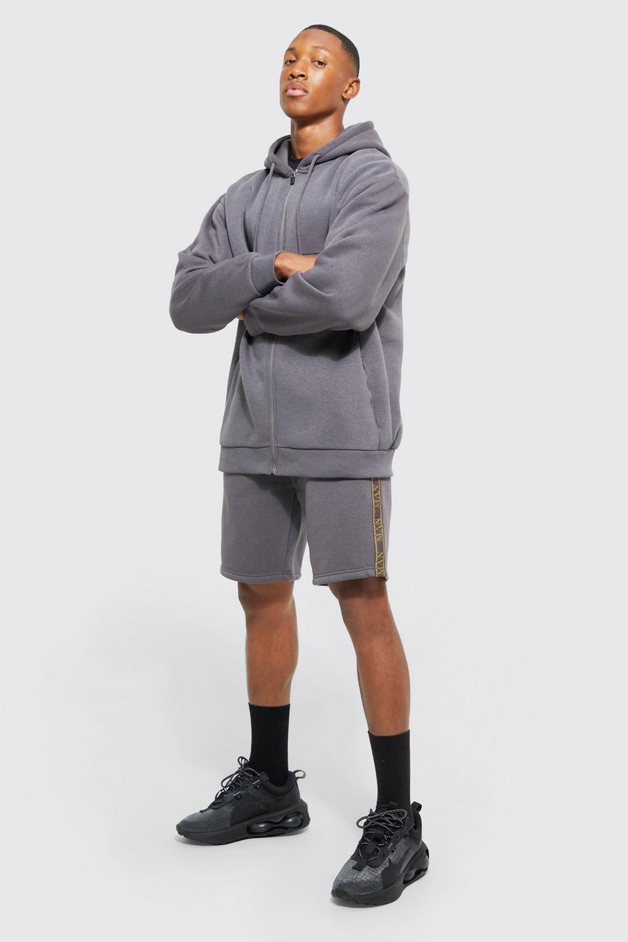Charcoal grey MAN Oversize träningsoverall med shorts image number 1