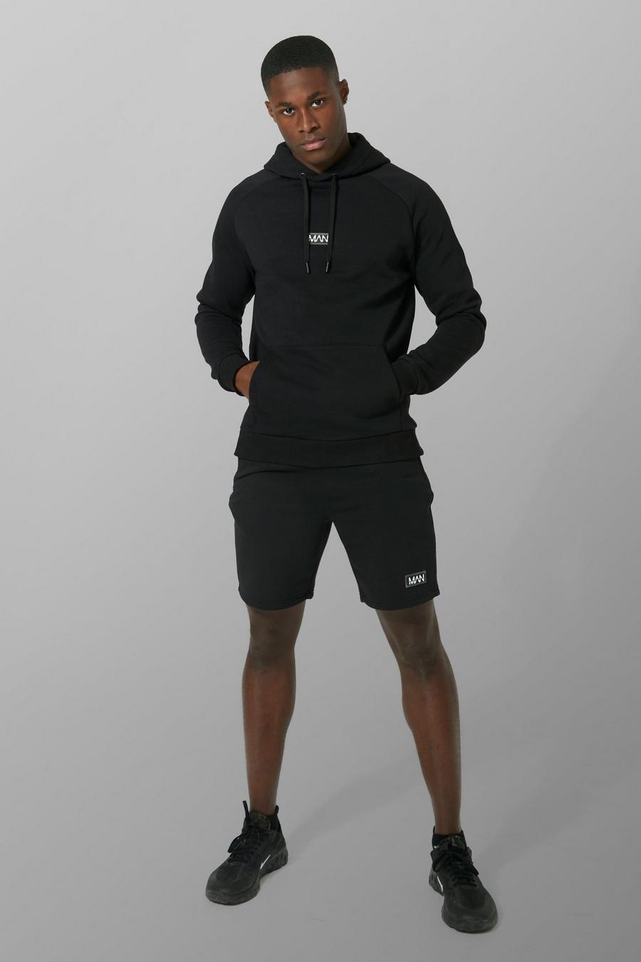 Black schwarz Man Active Training Hoodie And Short Set