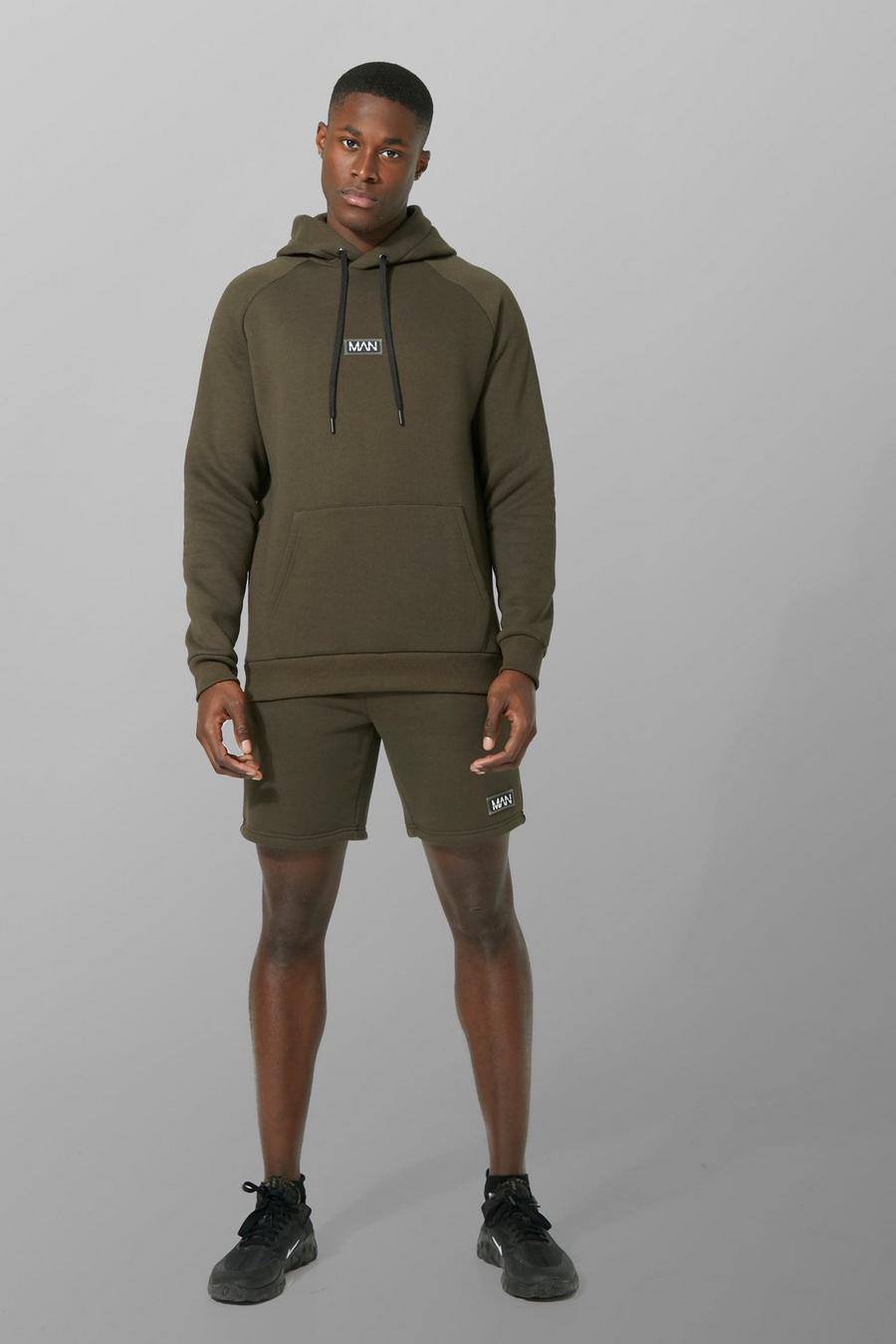 Khaki Man Active Fitness Hoodie En Shorts Set image number 1