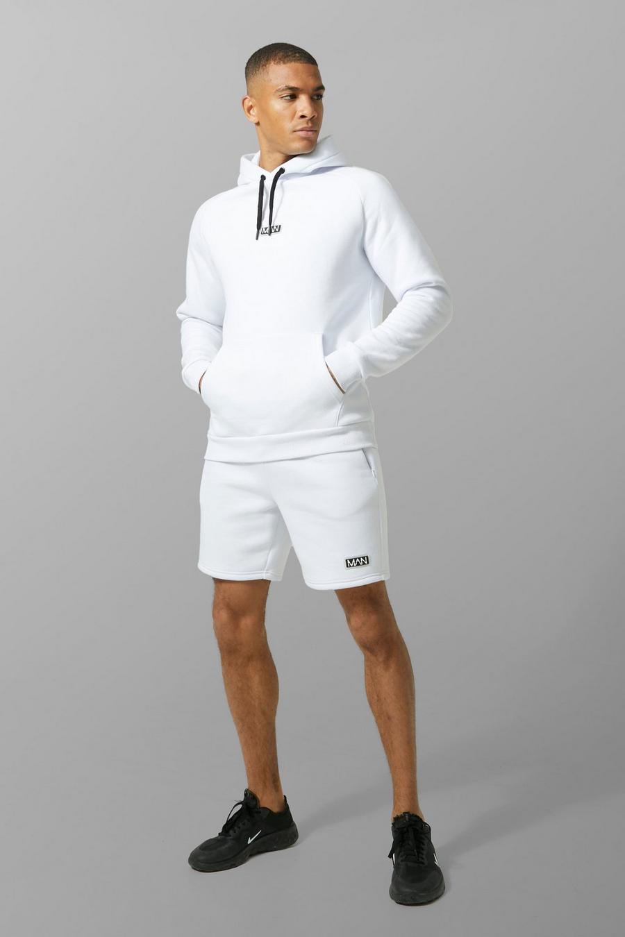 White blanc Man Active Fitness Hoodie En Shorts Set