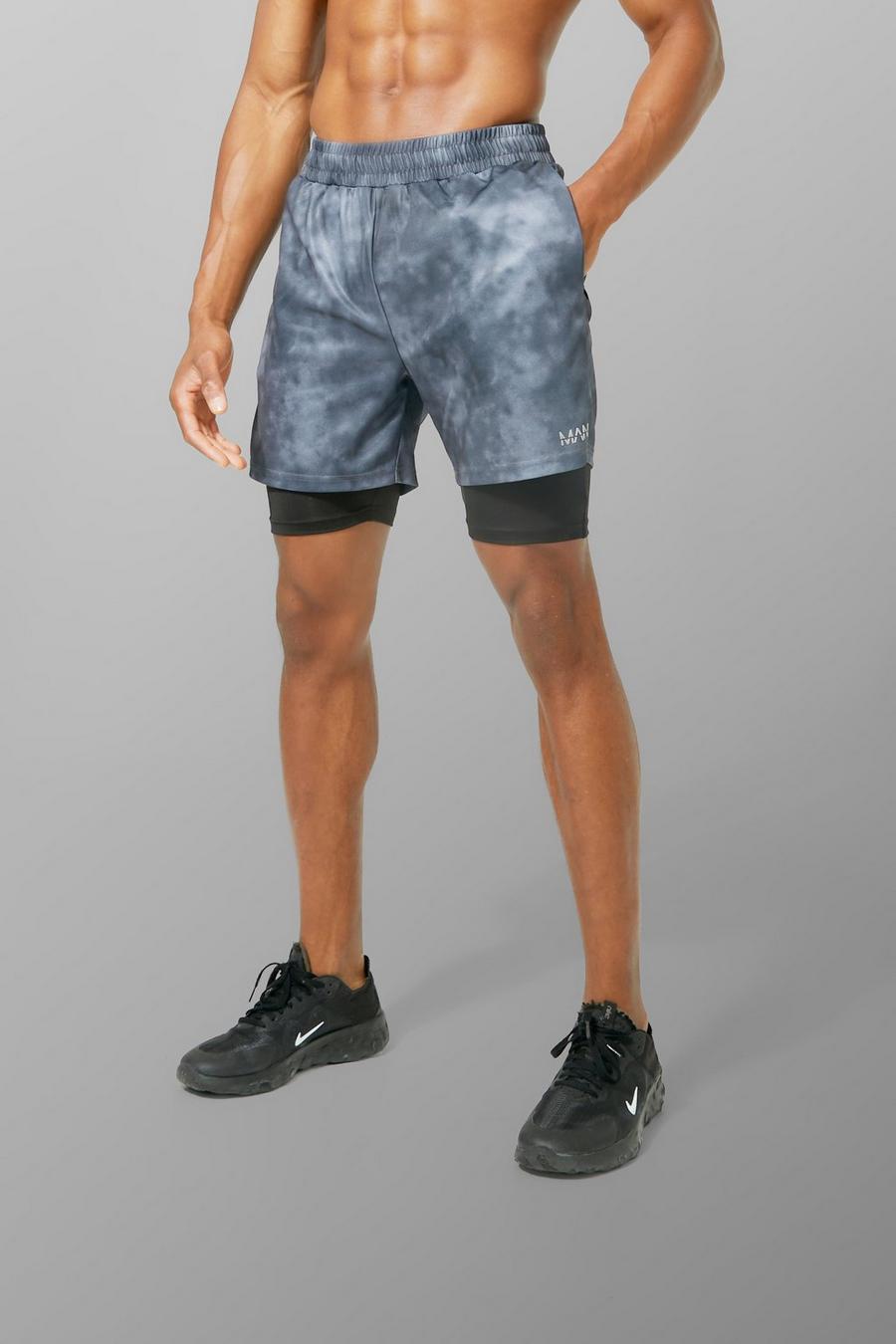 Black Man Active Tie Dye Performance 2 In 1 Shorts