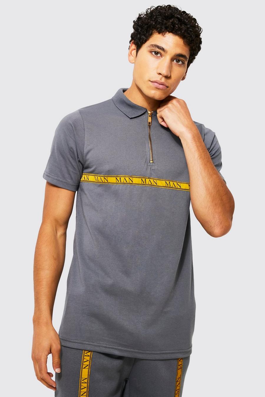 Charcoal Slim Fit Man Tape Polo image number 1