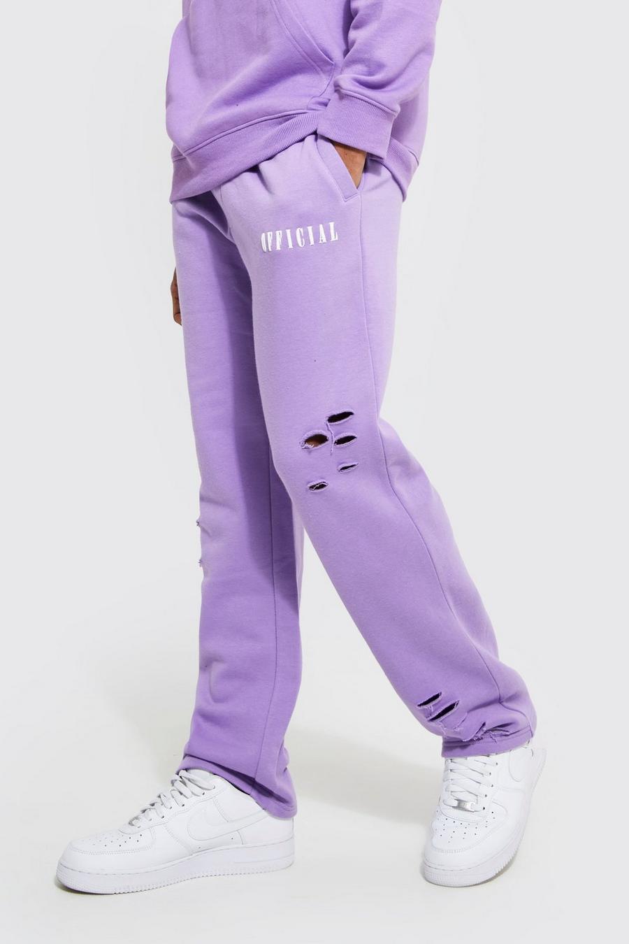 Lilac purple Official Oversize joggers med slitage och vida ben image number 1