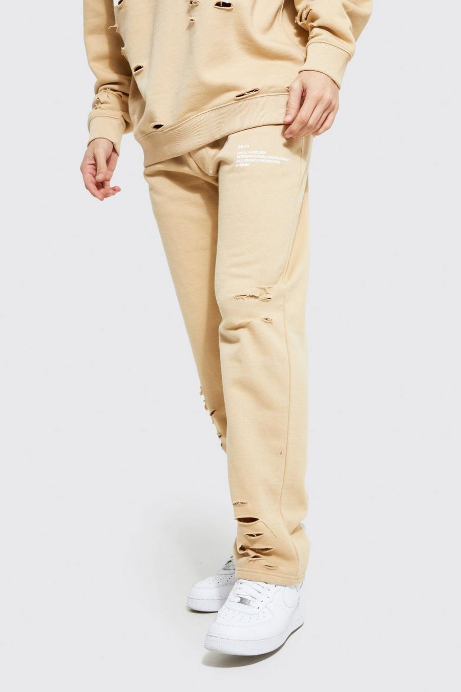 Pantalón deportivo MAN oversize de pernera ancha desgastado, Sand beige