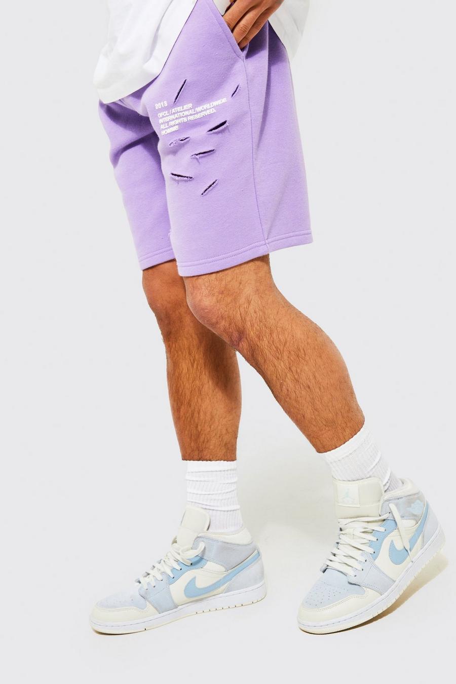 Lilac purple Loose Fit Distressed Short
