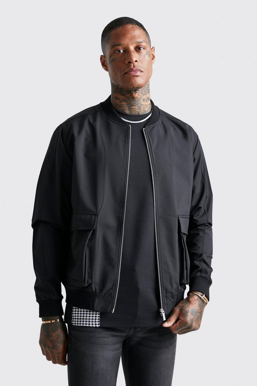Black Relaxed Smart Bomber With Oversized Pockets image number 1