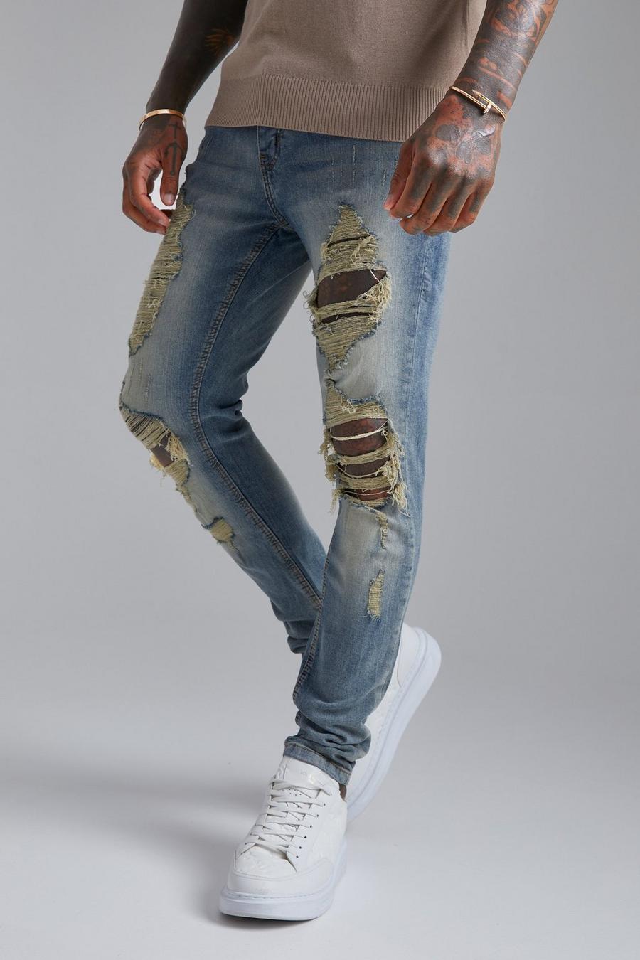 Skinny Jeans mit Riss am Knie, Antique blue