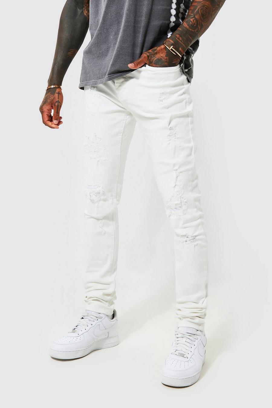 White Skinny Stretch Stacked Leg Rip & Repair Jeans image number 1