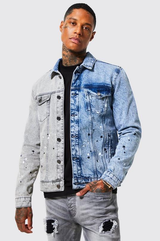 Regular Spliced Paint Splatter Denim Jacket | boohoo Regular Spliced Paint Splatter Denim Jacket | boohoo