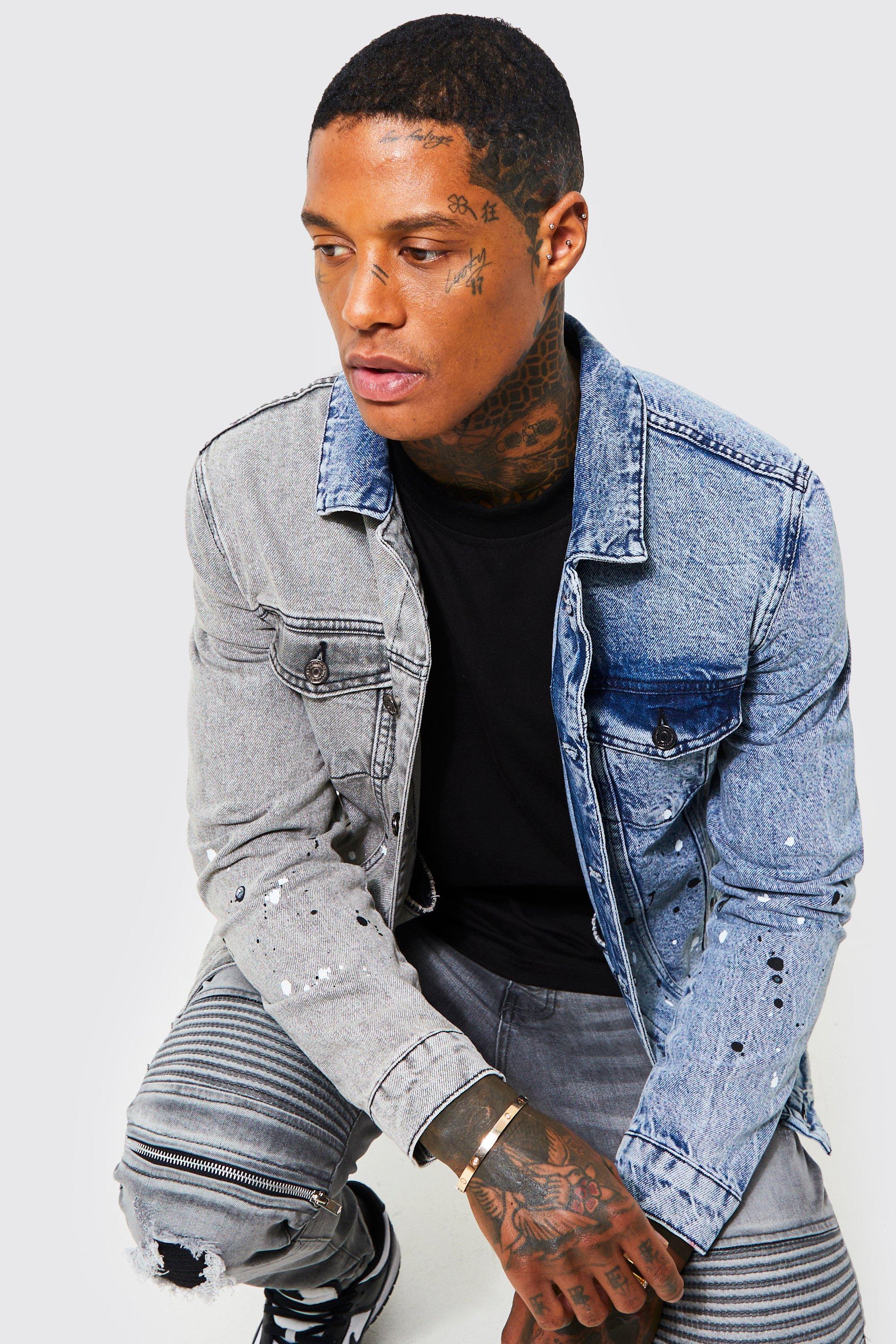 Mens denim jacket store boohoo