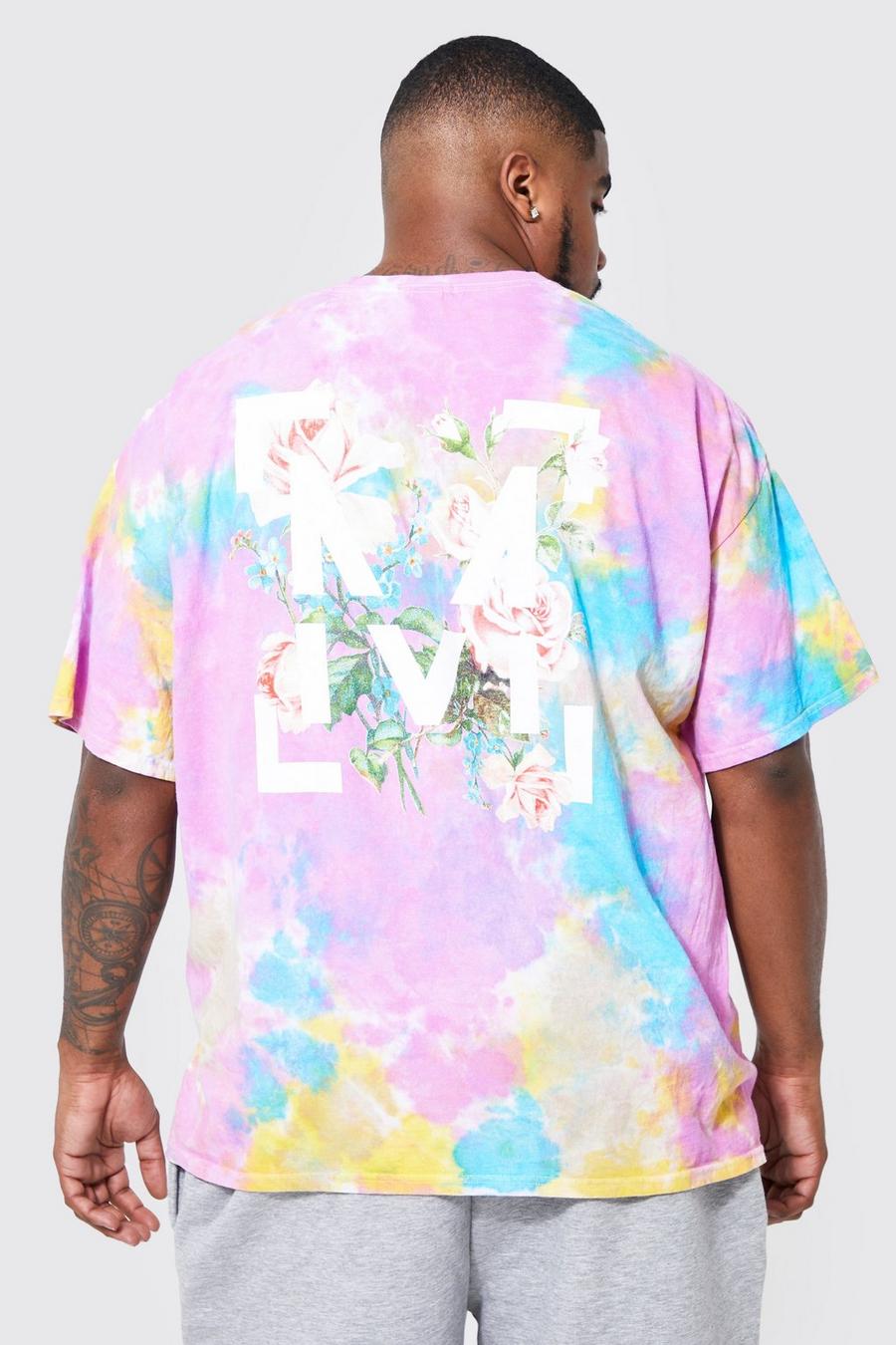Plus florales T-Shirt mit Batik-Print, Pink image number 1