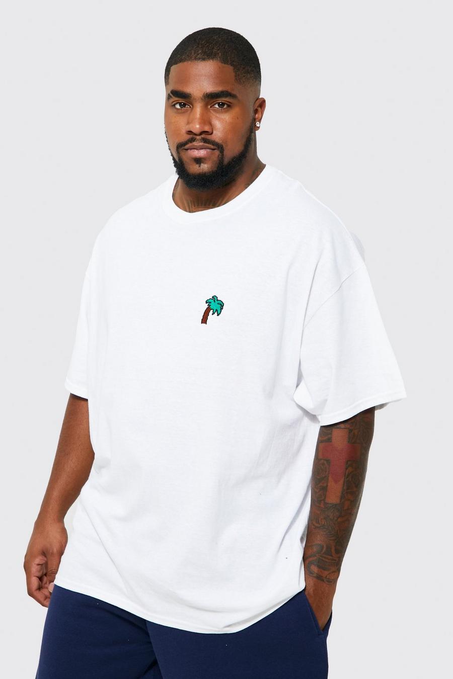 Camiseta Plus con bordado de palmera, White blanco image number 1