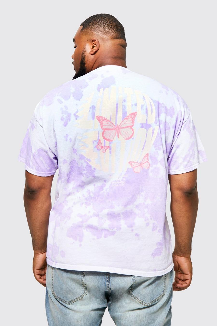 T-shirt Plus Size Limited in fantasia tie dye con farfalle, Lilac viola