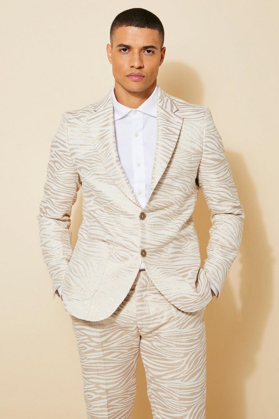 White Single Breasted Slim Jacquard Suit Jacket