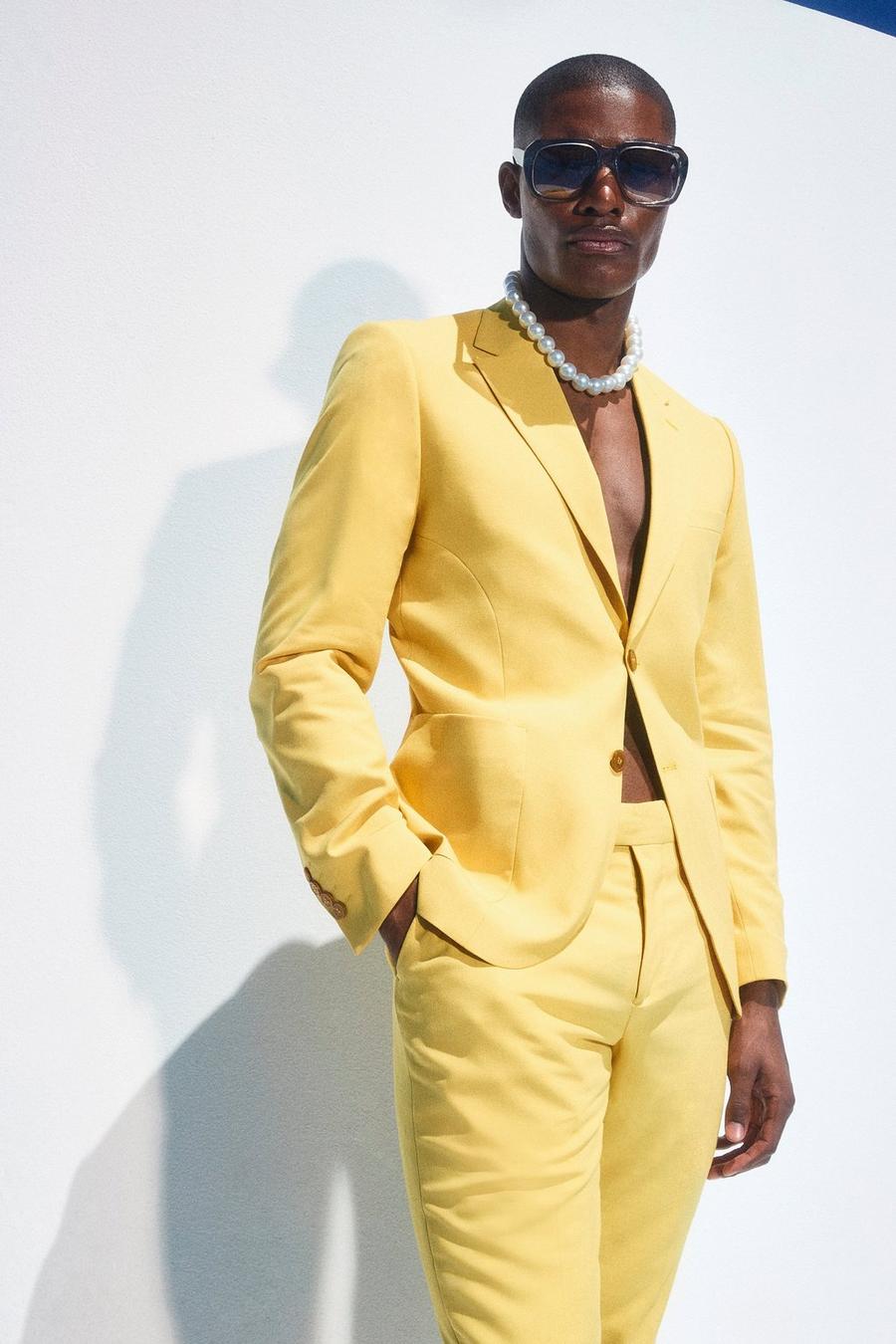 Yellow Single Breasted Slim Suit Jacket image number 1
