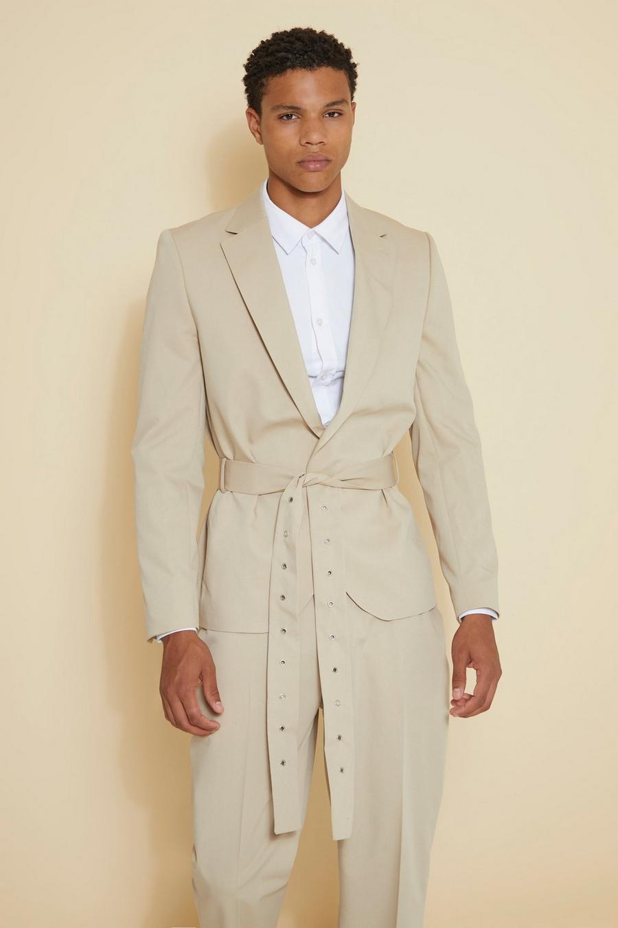 Relaxed Single Breasted Belted Suit Jacket