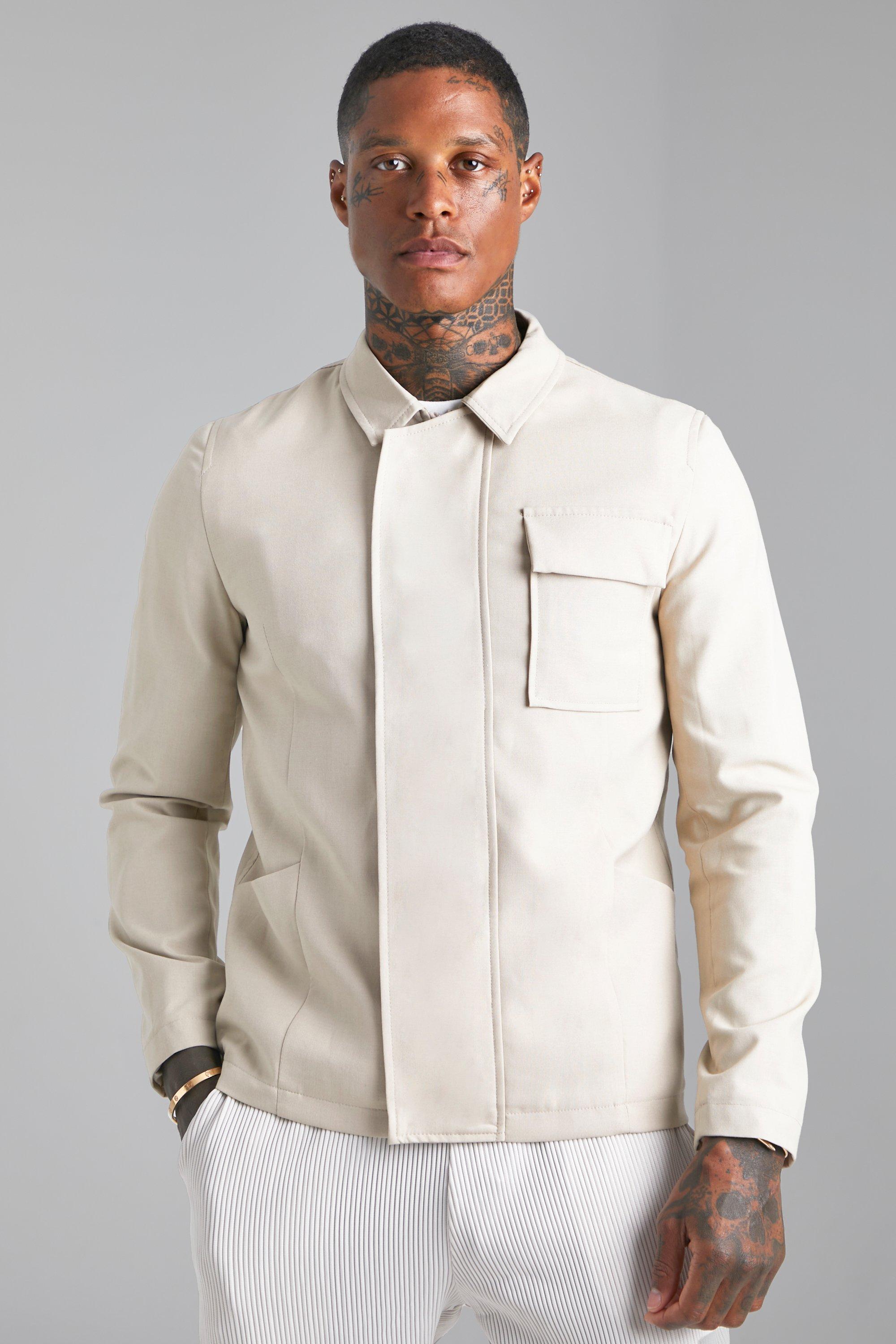 Beige جاكيت هارينغتون أنيق بجيوب مخفية 