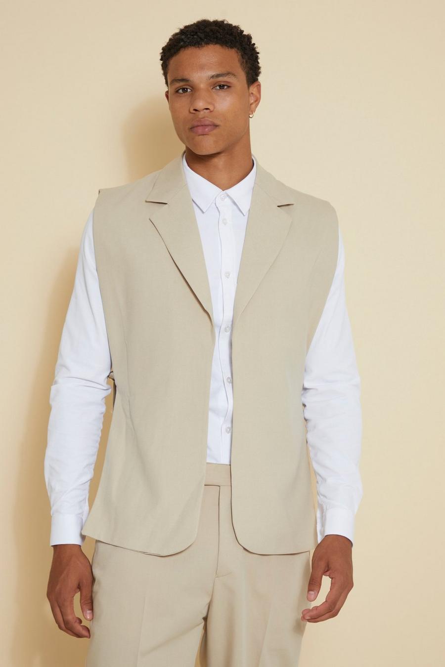 Beige Single Breasted Sleeveless Slim Blazer image number 1