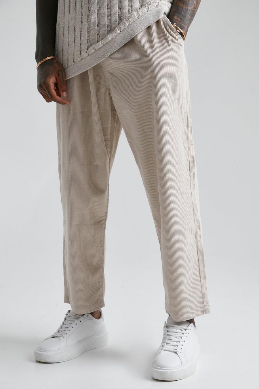 Pantaloni stile Skater in velluto a coste con vita elasticizzata, Stone beige