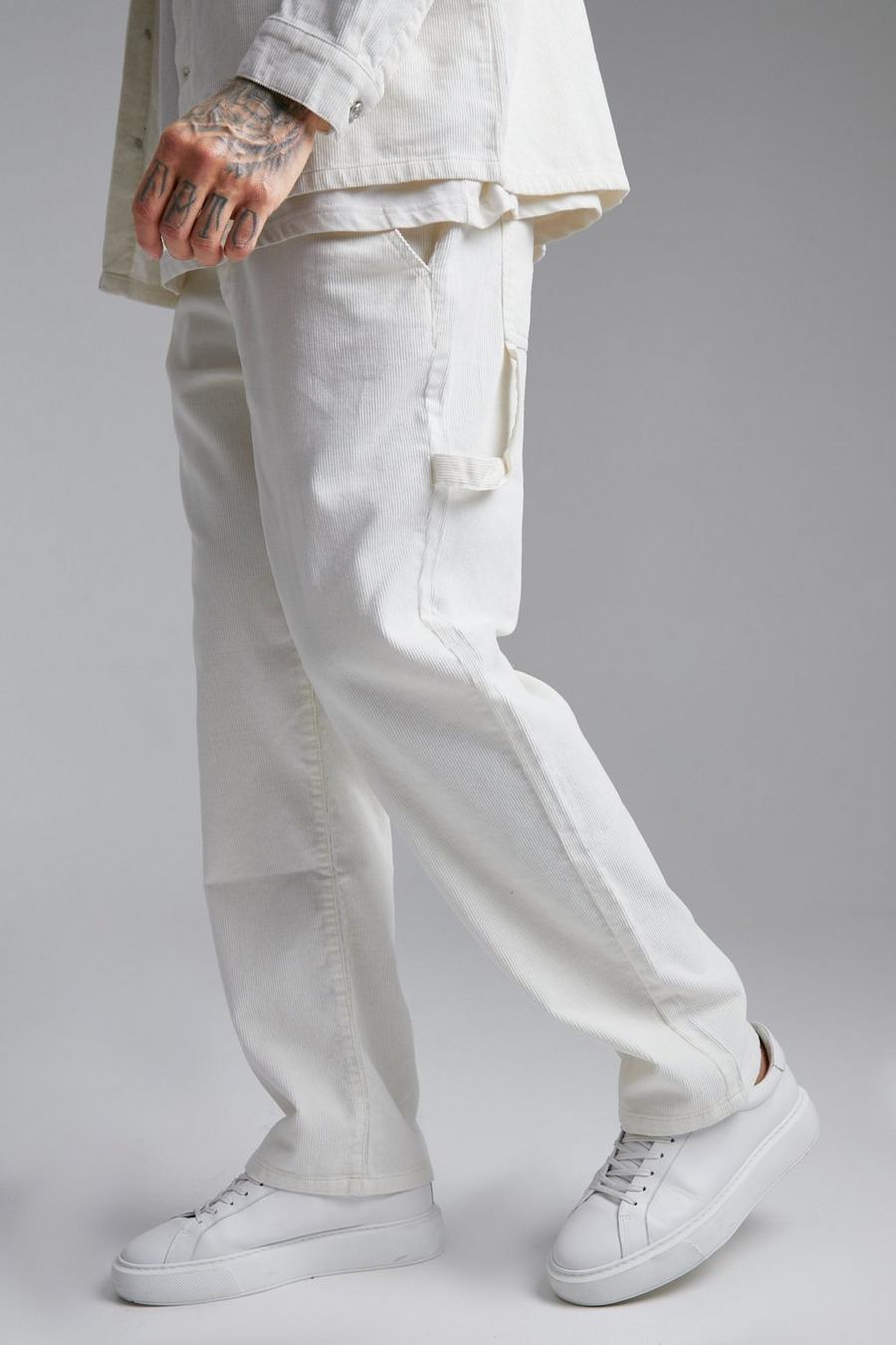 Pantalón holgado de pana estilo carpintero, Ecru image number 1