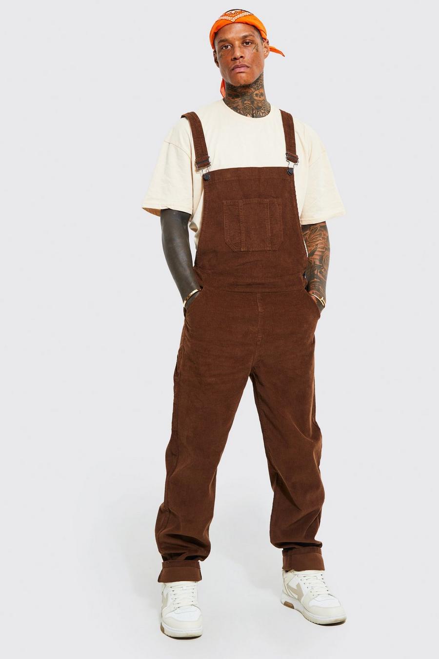 Chocolate Relaxed Fit Cord Long Dungaree image number 1