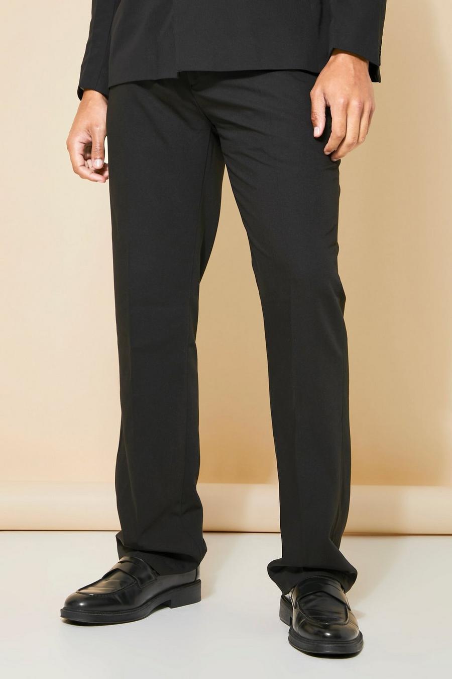 Black Straight Leg Hardware Detail Suit Trouser