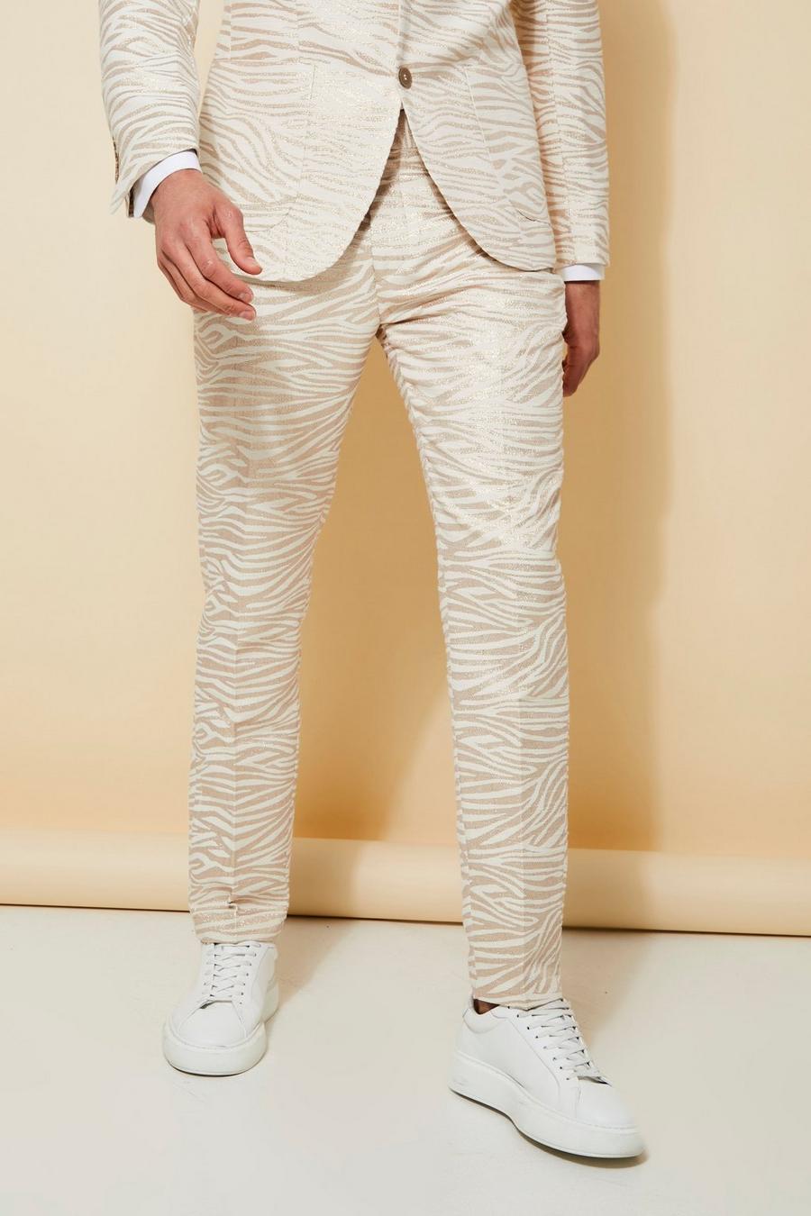 White Jacquard Slim Fit Pantalons image number 1