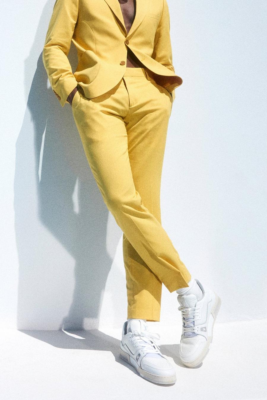 Pantalón de traje ajustado con cinturón, Yellow giallo image number 1