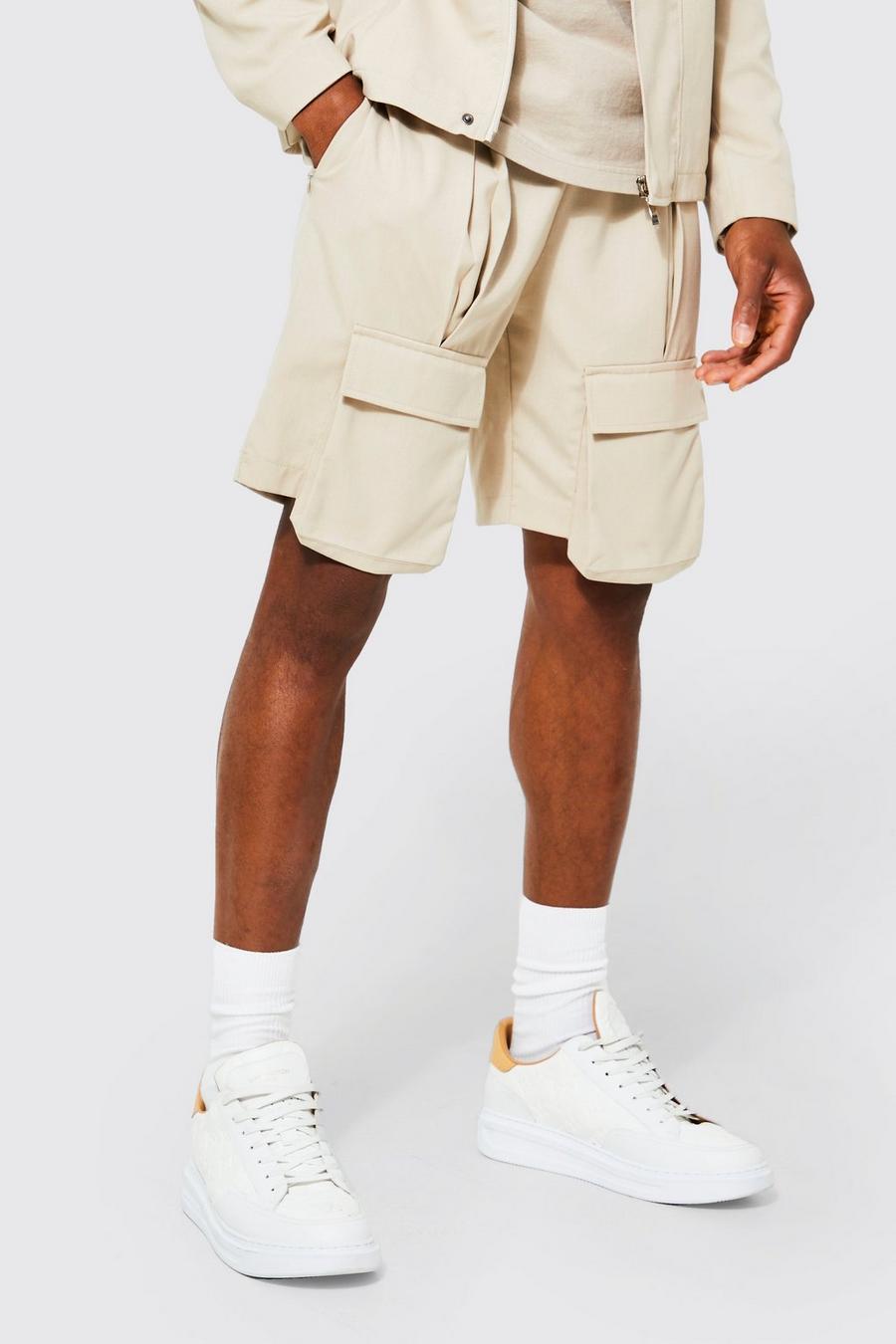 Beige Multi Pocket Tailored Shorts image number 1