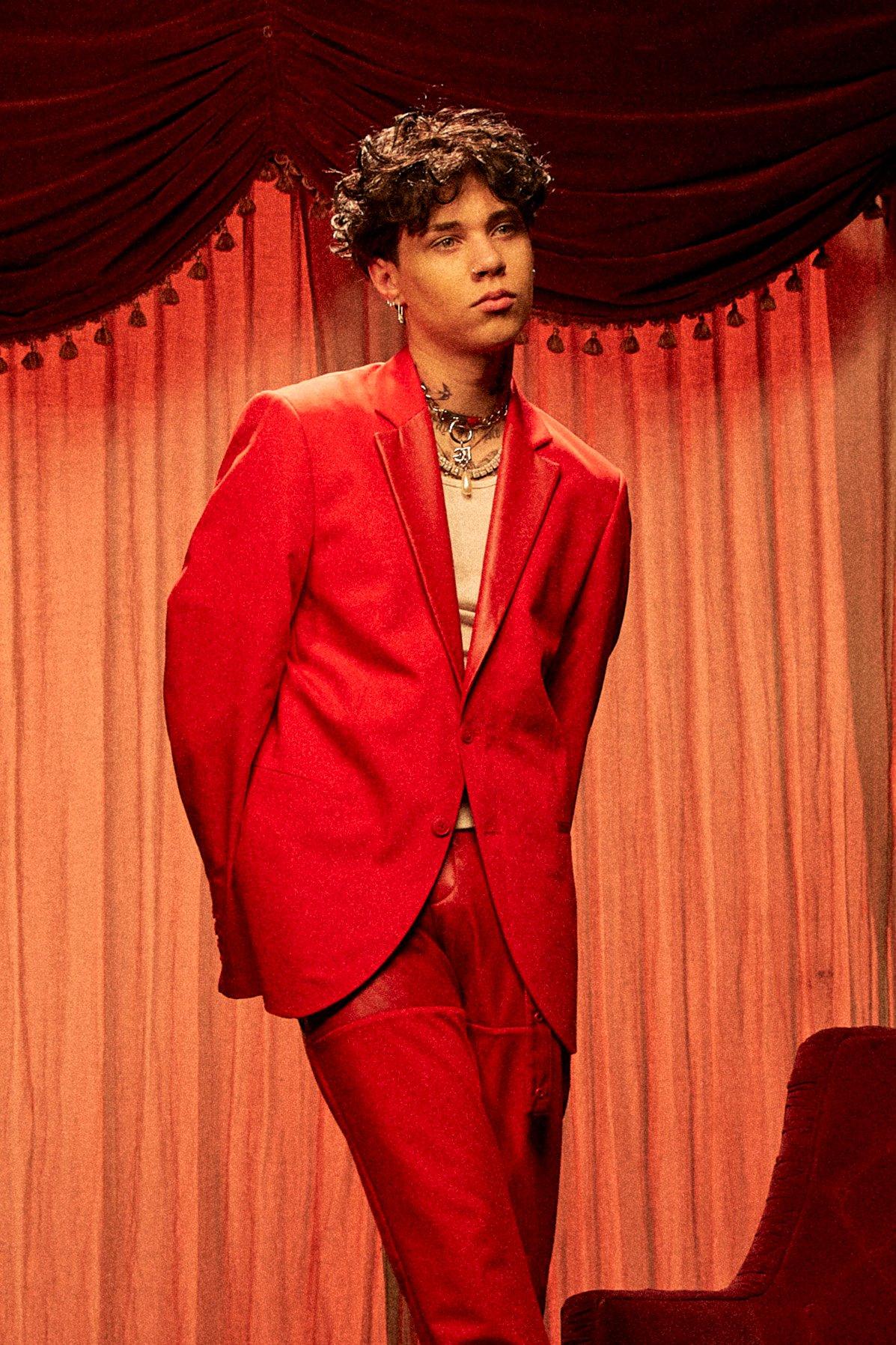 Red Single Breasted Embellished Slim Suit Jacket