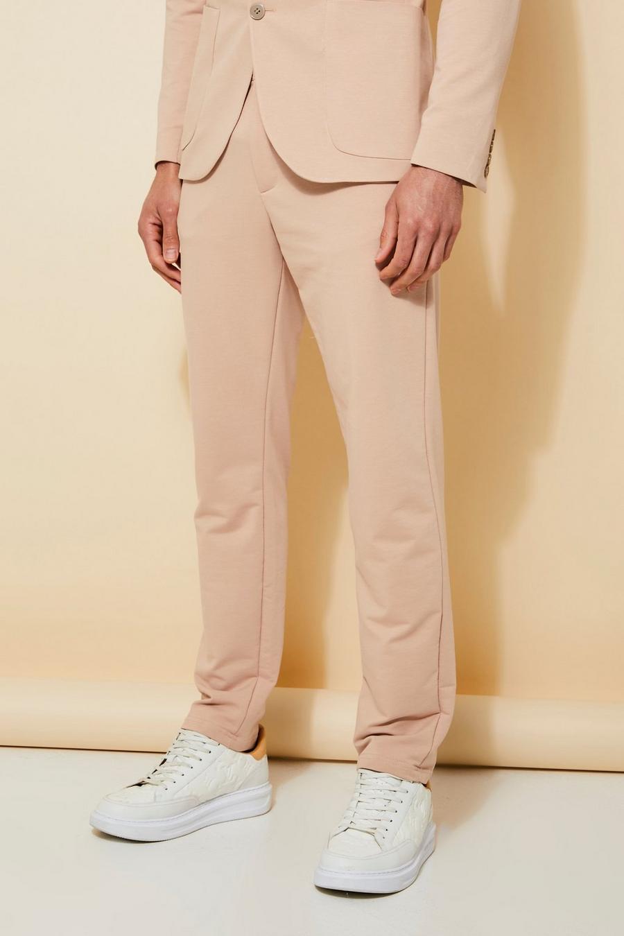 Beige Jersey Slim Suit Trousers