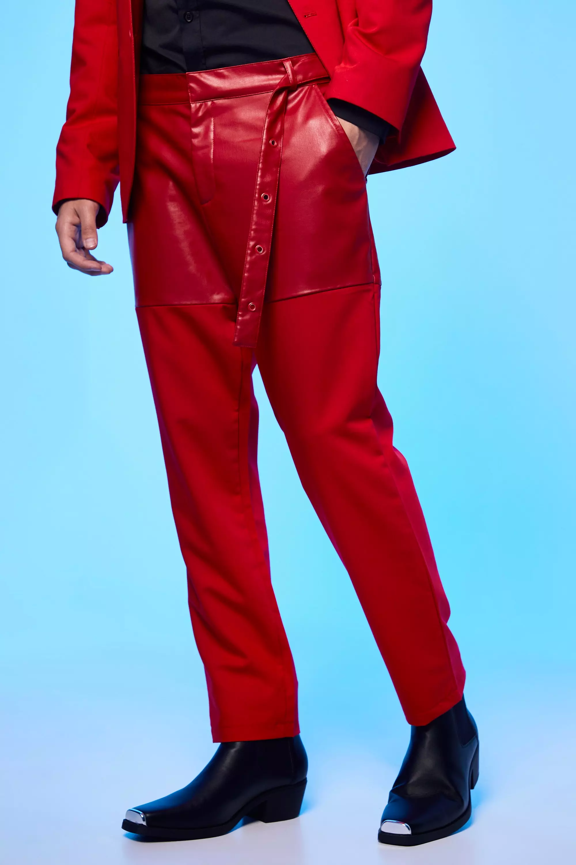 Red leather best sale pant suit