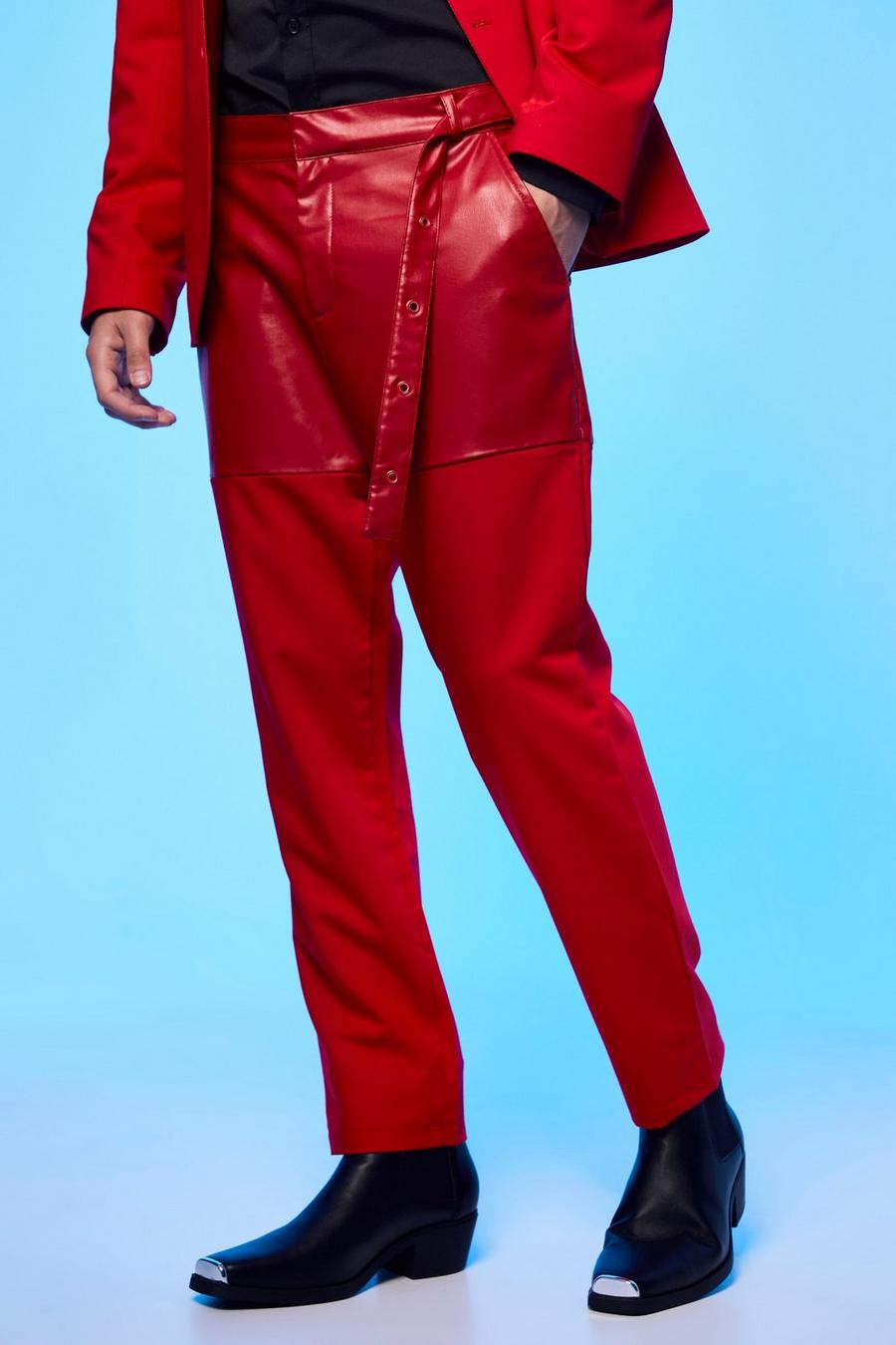Pantalon de costume slim avec chaîne, Red rouge